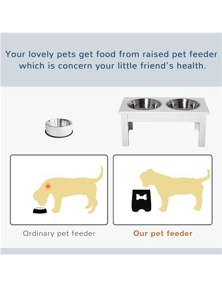 PawHut Raised Dog Feeding Bowls with Stand, Stainless Steel for  Extra Small and Small Dog, 44L x 24W x 15H cm - White - pic 146354 | FastDaddyshop