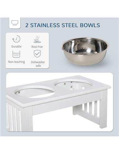 PawHut Raised Dog Feeding Bowls with Stand, Stainless Steel for  Extra Small and Small Dog, 44L x 24W x 15H cm - White