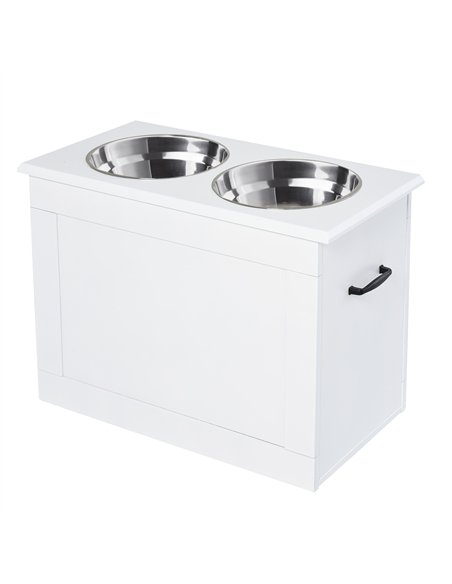 PawHut Raised Dog Bowls, with Storage, Two Stainless Steel Bowls, Elevated Base - White - pic 146360 | FastDaddyshop
