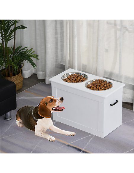 PawHut Raised Dog Bowls, with Storage, Two Stainless Steel Bowls, Elevated Base - White - pic 146361 | FastDaddyshop
