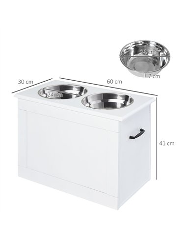 PawHut Raised Dog Bowls, with Storage, Two Stainless Steel Bowls, Elevated Base - White