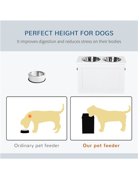 PawHut Raised Dog Bowls, with Storage, Two Stainless Steel Bowls, Elevated Base - White - pic 146365 | FastDaddyshop