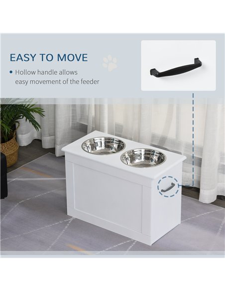 PawHut Raised Dog Bowls, with Storage, Two Stainless Steel Bowls, Elevated Base - White - pic 146366 | FastDaddyshop