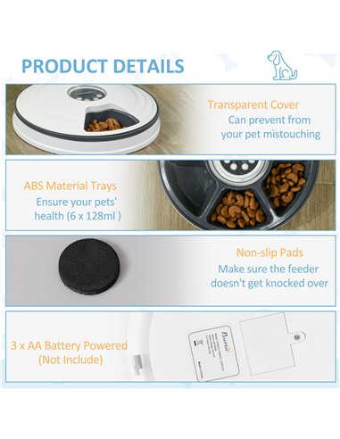 PawHut Automatic Pet Dog Cat Feeder w/ Digital Timer Six-Meal Food Dispenser