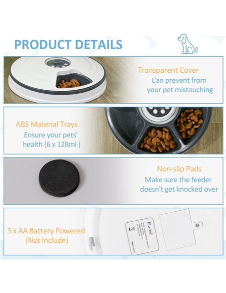 PawHut Automatic Pet Dog Cat Feeder w/ Digital Timer Six-Meal Food Dispenser - pic 146375 | FastDaddyshop