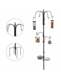 Pawhut Bird Feeding Station Kit, Wild Bird Feeder Pole with 6 Hooks, 4 Hanging Feeders for Peanuts, Seed, Fat Balls, for Garden,