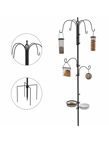 Pawhut Bird Feeding Station Kit, Wild Bird Feeder Pole with 6 Hooks, 4 Hanging Feeders for Peanuts, Seed, Fat Balls, for Garden, - pic 146378 | FastDaddyshop