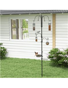 Pawhut Bird Feeding Station Kit, Wild Bird Feeder Pole with 6 Hooks, 4 Hanging Feeders for Peanuts, Seed, Fat Balls, for Garden, 2