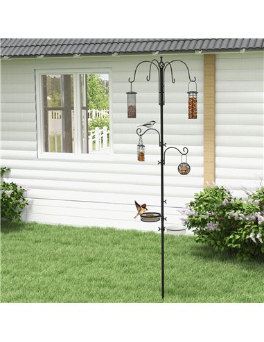 Pawhut Bird Feeding Station Kit, Wild Bird Feeder Pole with 6 Hooks, 4 Hanging Feeders for Peanuts, Seed, Fat Balls, for Garden,