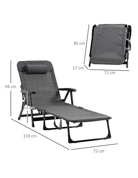 Outsunny Folding Sun Lounger, Mesh Fabric Chaise Lounge Chair, 7-Reclining Position Sleeping Bed w/ Pillow & Cup Holder for Deck - pic 14638 | FastDaddyshop
