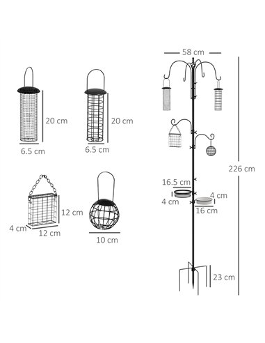 Pawhut Bird Feeding Station Kit, Wild Bird Feeder Pole with 6 Hooks, 4 Hanging Feeders for Peanuts, Seed, Fat Balls, for Garden,