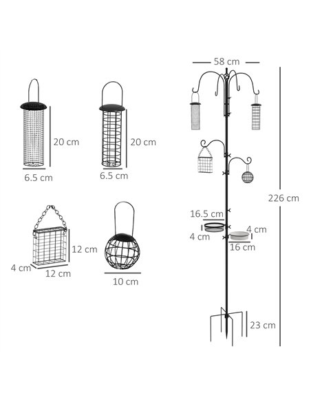 Pawhut Bird Feeding Station Kit, Wild Bird Feeder Pole with 6 Hooks, 4 Hanging Feeders for Peanuts, Seed, Fat Balls, for Garden, - pic 146380 | FastDaddyshop