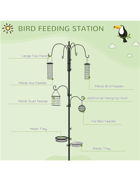 Pawhut Bird Feeding Station Kit, Wild Bird Feeder Pole with 6 Hooks, 4 Hanging Feeders for Peanuts, Seed, Fat Balls, for Garden, - pic 146381 | FastDaddyshop