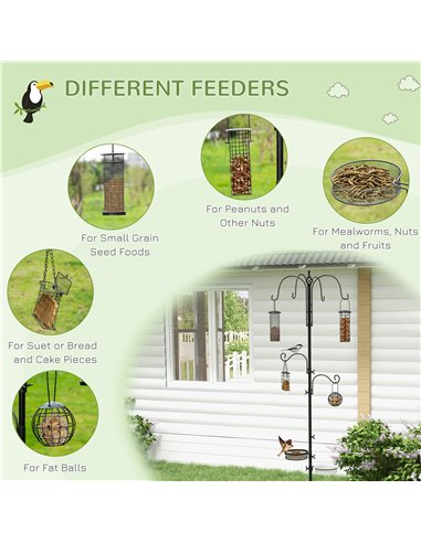 Pawhut Bird Feeding Station Kit, Wild Bird Feeder Pole with 6 Hooks, 4 Hanging Feeders for Peanuts, Seed, Fat Balls, for Garden,