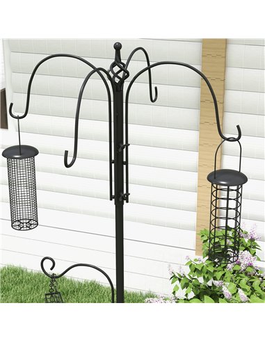 Pawhut Bird Feeding Station Kit, Wild Bird Feeder Pole with 6 Hooks, 4 Hanging Feeders for Peanuts, Seed, Fat Balls, for Garden,