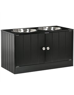 PawHut Raised Pet Feeder, with Two Bowls, Storage - Black