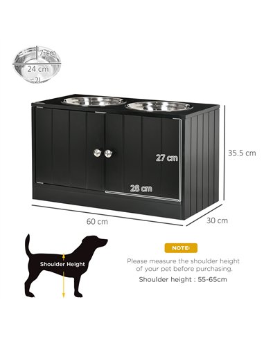 PawHut Raised Pet Feeder, with Two Bowls, Storage - Black