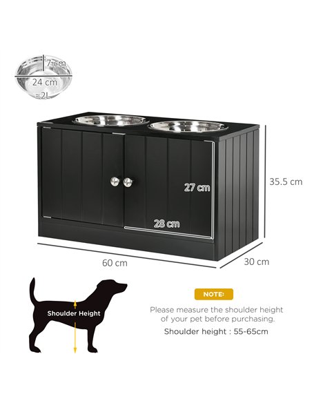 PawHut Raised Pet Feeder, with Two Bowls, Storage - Black - pic 146389 | FastDaddyshop