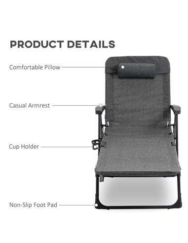 Outsunny Folding Sun Lounger, Mesh Fabric Chaise Lounge Chair, 7-Reclining Position Sleeping Bed w/ Pillow & Cup Holder for Deck