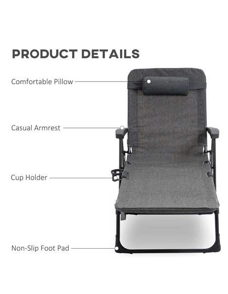 Outsunny Folding Sun Lounger, Mesh Fabric Chaise Lounge Chair, 7-Reclining Position Sleeping Bed w/ Pillow & Cup Holder for Deck - pic 14639 | FastDaddyshop