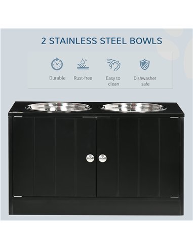 PawHut Raised Pet Feeder, with Two Bowls, Storage - Black