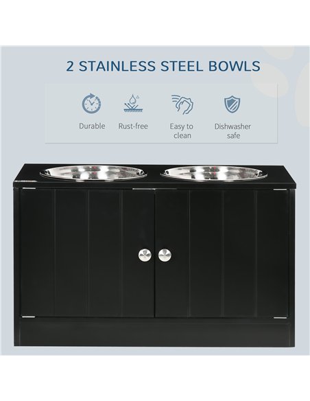 PawHut Raised Pet Feeder, with Two Bowls, Storage - Black - pic 146390 | FastDaddyshop