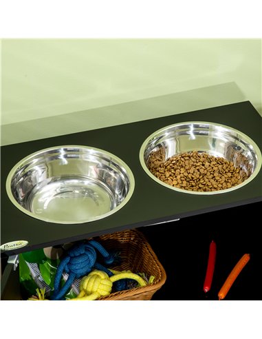 PawHut Raised Pet Feeder, with Two Bowls, Storage - Black