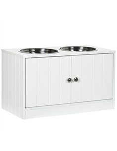 PawHut Raised Pet Feeder, with Two Bowls, Storage - White