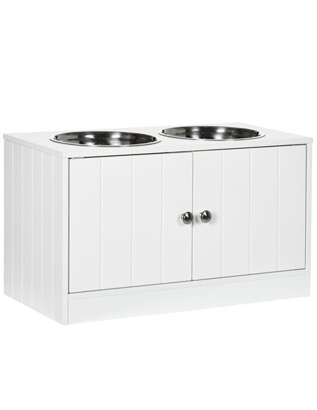 PawHut Raised Pet Feeder, with Two Bowls, Storage - White - pic 146396 | FastDaddyshop