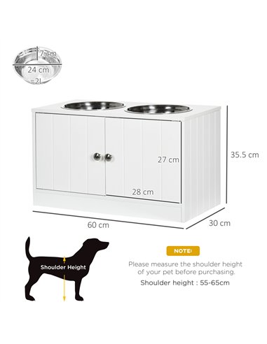 PawHut Raised Pet Feeder, with Two Bowls, Storage - White