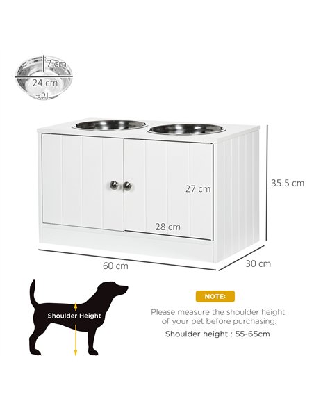 PawHut Raised Pet Feeder, with Two Bowls, Storage - White - pic 146398 | FastDaddyshop