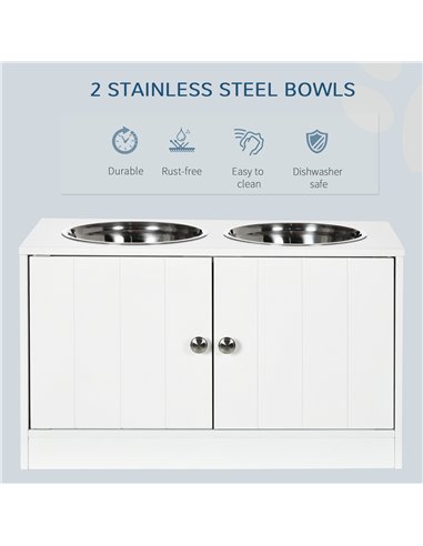 PawHut Raised Pet Feeder, with Two Bowls, Storage - White