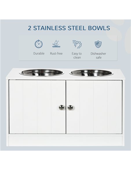 PawHut Raised Pet Feeder, with Two Bowls, Storage - White - pic 146399 | FastDaddyshop