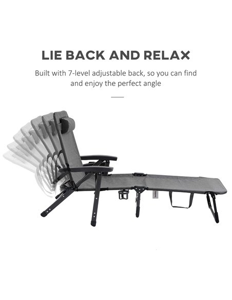 Outsunny Folding Sun Lounger, Mesh Fabric Chaise Lounge Chair, 7-Reclining Position Sleeping Bed w/ Pillow & Cup Holder for Deck - pic 14640 | FastDaddyshop