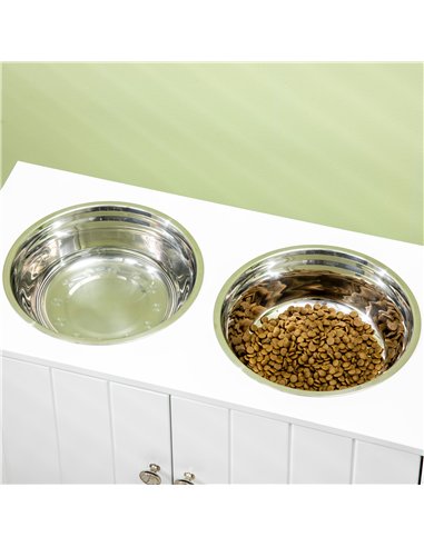 PawHut Raised Pet Feeder, with Two Bowls, Storage - White