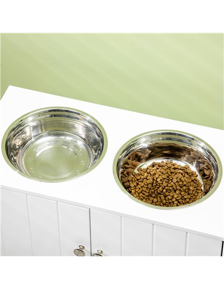 PawHut Raised Pet Feeder, with Two Bowls, Storage - White - pic 146403 | FastDaddyshop