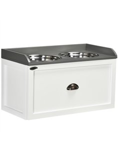 PawHut Stainless Steel Raised Dog Bowls, with 21L Storage Drawer for Large Dogs and Cats - White