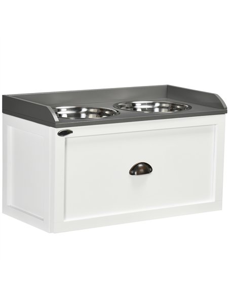 PawHut Stainless Steel Raised Dog Bowls, with 21L Storage Drawer for Large Dogs and Cats - White - pic 146405 | FastDaddyshop