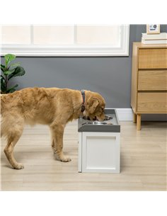 PawHut Stainless Steel Raised Dog Bowls, with 21L Storage Drawer for Large Dogs and Cats - White 2