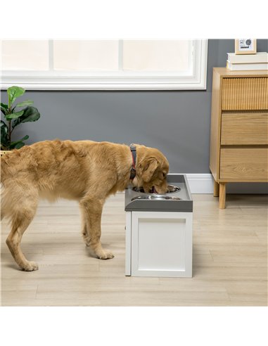 PawHut Stainless Steel Raised Dog Bowls, with 21L Storage Drawer for Large Dogs and Cats - White