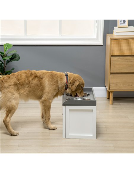 PawHut Stainless Steel Raised Dog Bowls, with 21L Storage Drawer for Large Dogs and Cats - White - pic 146406 | FastDaddyshop
