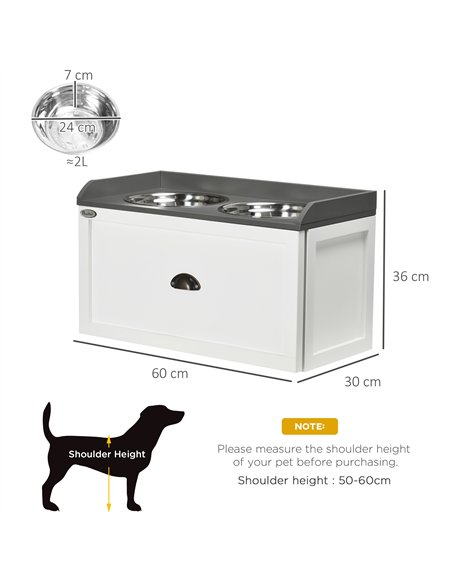 PawHut Stainless Steel Raised Dog Bowls, with 21L Storage Drawer for Large Dogs and Cats - White - pic 146407 | FastDaddyshop