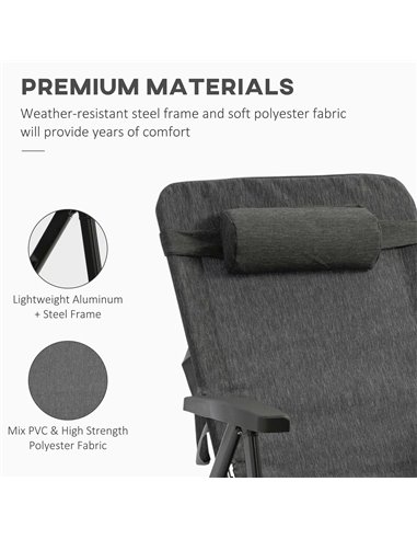 Outsunny Folding Sun Lounger, Mesh Fabric Chaise Lounge Chair, 7-Reclining Position Sleeping Bed w/ Pillow & Cup Holder for Deck