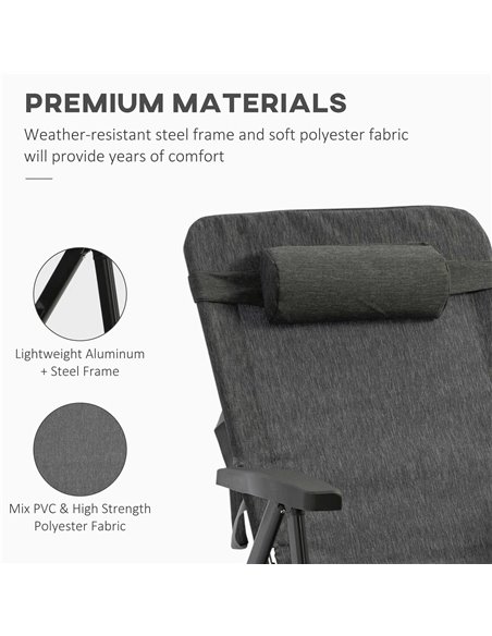 Outsunny Folding Sun Lounger, Mesh Fabric Chaise Lounge Chair, 7-Reclining Position Sleeping Bed w/ Pillow & Cup Holder for Deck - pic 14641 | FastDaddyshop