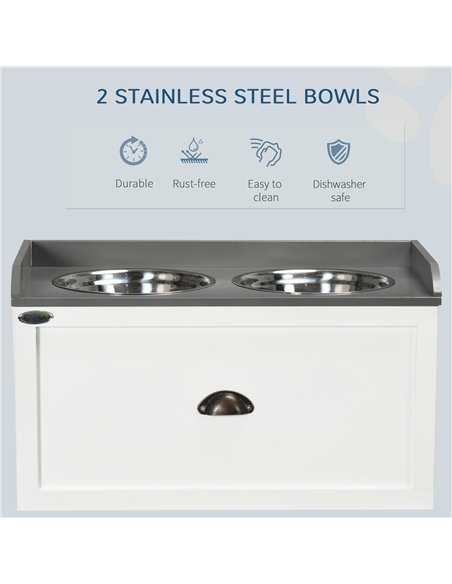 PawHut Stainless Steel Raised Dog Bowls, with 21L Storage Drawer for Large Dogs and Cats - White - pic 146410 | FastDaddyshop