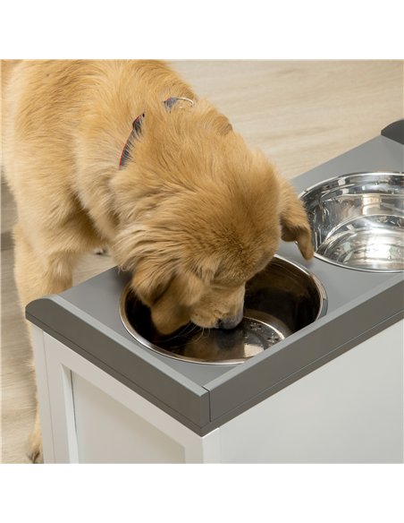 PawHut Stainless Steel Raised Dog Bowls, with 21L Storage Drawer for Large Dogs and Cats - White - pic 146411 | FastDaddyshop