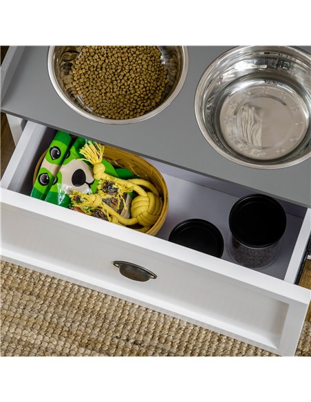 PawHut Stainless Steel Raised Dog Bowls, with 21L Storage Drawer for Large Dogs and Cats - White - pic 146412 | FastDaddyshop