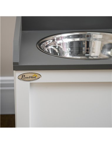 PawHut Stainless Steel Raised Dog Bowls, with 21L Storage Drawer for Large Dogs and Cats - White