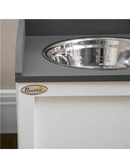 PawHut Stainless Steel Raised Dog Bowls, with 21L Storage Drawer for Large Dogs and Cats - White - pic 146413 | FastDaddyshop