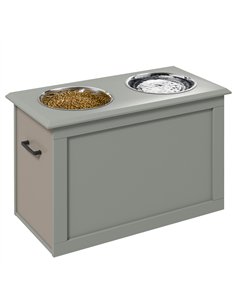 PawHut Raised Dog Bowls, with Storage, Two Stainless Steel Bowls, Elevated Base - Grey